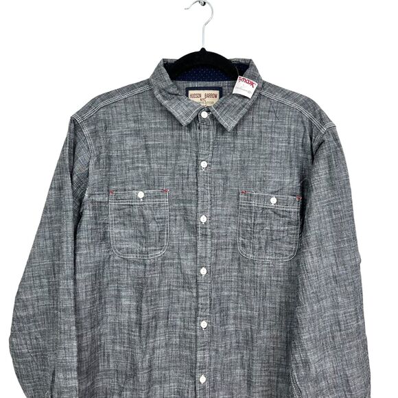 Hudson Barrow NYC Mens Button Up Shirt Collared Western Long Sleeve Gray Sz XL - Picture 2 of 5